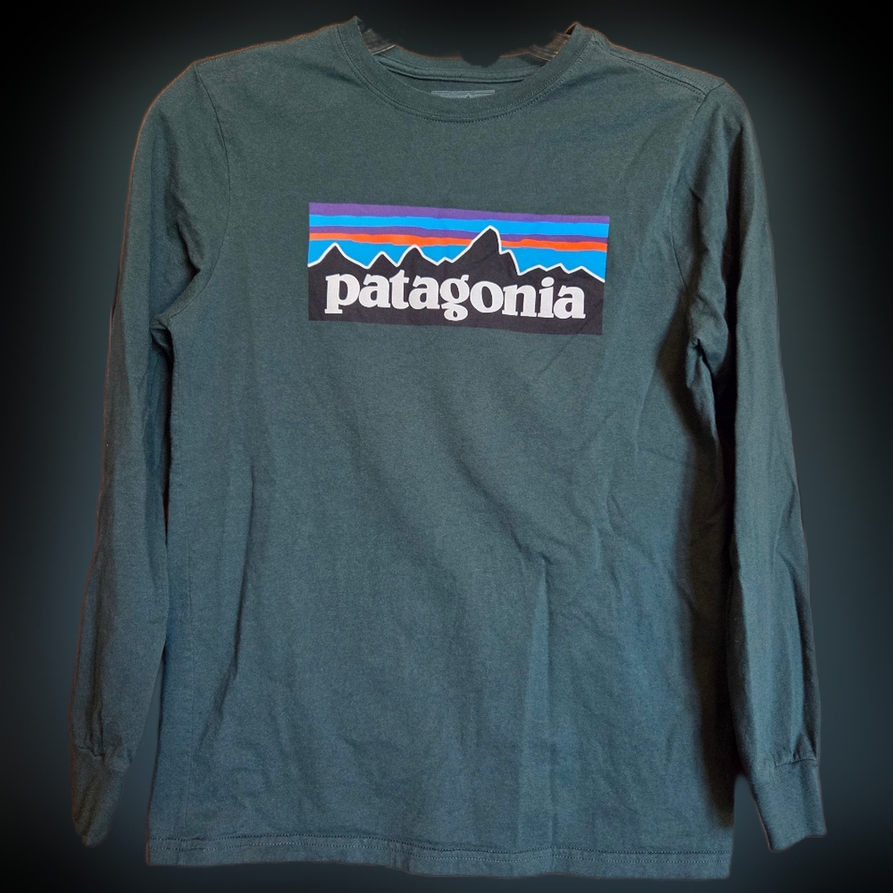 Patagonia Youth Green Long Sleeve Shirt with Logo